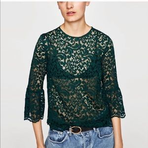 ZARA • GREEN LACE BLOUSE